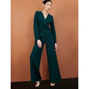 BCBGMAXAZRIA Fulton Twist Front Wide Leg Jumpsuit Ponderosa Pine Womens Size 0